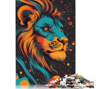 Puzzle con ritratto di leone cosmico, re della giungla al neon, ritratto di leone psichedelico, puzzle di carta premium per adulti, 1000 pezzi (75x50 cm)