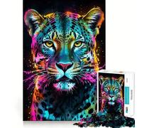 Puzzle con ritratto di leopardo al neon per ragazzi, 1000 pezzi, stimola la memoria, rilassante, divertente, da assemblare, (38x52cm)