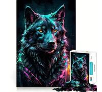 Puzzle con ritratto di lupo al neon ad acquerello per adolescenti, 1000 pezzi, gioco di logica solido, divertimento rilassante, taglio di precisione, regalo affettuoso (38x26cm)