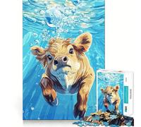 Puzzle con ritratto di mucca sott'acqua per adulti,1000 pezzi,gioco di memoria e allenamento per la mente,taglio preciso,finitura di alta qualità,un modo coinvolgente per trascorrere il tempo libero