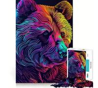 Puzzle con ritratto di orso al neon per adulti, 1000 pezzi, gioco di logica stimolante, rilassante, con bordi trasparenti, regalo artistico (38x26cm)