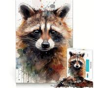 Puzzle con ritratto di procione ad acquerello per ragazzi,1000 pezzi,gioco stimolante per la mente,montaggio sicuro e stabile,attività di condivisione per i propri cari (38x52cm)