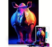 Puzzle con ritratto di rinoceronte al neon, 1000 pezzi, per adolescenti, gioco rilassante, ritagli nitidi, regalo adorabile (38x26cm)