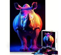 Puzzle con ritratto di rinoceronte al neon per adulti, 1000 pezzi, gioco intelligente, per interni, taglio netto, regalo perfetto (50x75cm)