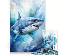 Puzzle con ritratto di squalo ad acquerello,1000 pezzi,gioco cognitivo,superficie liscia e priva di sbavature,rilassante attività di gruppo al chiuso (50x75cm)
