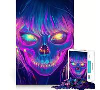 Puzzle con ritratto di teschio al neon per adolescenti, 1000 pezzi, gioco di logica, divertimento per tutta la famiglia, taglio di precisione, (38x52cm)