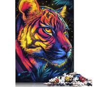Puzzle con ritratto di tigre colorata ambientato nella giungla, puzzle rettangolare in carta rigida, difficile, per bambini adulti, 1000 pezzi (75x50 cm)