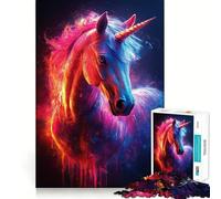 Puzzle con ritratto di unicorno al neon per adolescenti, 1000 pezzi, gioco per allenare la mente, attività artistica da fare a casa, (38x52cm)