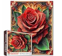 Puzzle con rosa rossa, 1000 pezzi, per adulti, romantici, fiori, piante, foglie, puzzle impegnativo per la famiglia o gli amici, gioco, relax, intrattenimento, attività, regalo unico, 50 x 70 cm