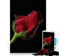 Puzzle con rosa rossa e gocce d'acqua per ragazzi, 1000 pezzi, stimola la memoria, rilassante e divertente, taglio di alta qualità, regalo elegante (50x75cm)
