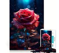 Puzzle con rosa rossa sotto la pioggia per ragazzi, 1000 pezzi, gioco di logica, lento, divertente, taglio perfetto, sorpresa di compleanno (38x26cm)