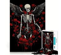 Puzzle con scheletro, ali e rose per ragazzi, 1000 pezzi per allenare la mente, attività per la casa, taglio di precisione, decorazione murale 38x52cm