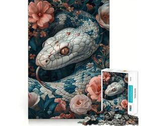 Puzzle con serpente bianco tra i fiori,1000 pezzi,divertente da giocare,senza sbavature,con tagli precisi,portatile,ideale per i viaggi (50x75cm)