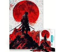 Puzzle con silhouette di samurai e sole rosso per ragazzi, 1000 pezzi, gioco intelligente antistress, bordi affilati, regalo di compleanno (38x26cm)
