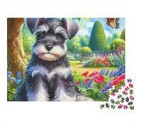 Puzzle con simpatico cane,cucciolo di giardino floreale,1000 pezzi,finitura opaca,robusto cartone,attività di gruppo per famiglie,adolescenti,puzzle avanzati,adulti,52x38 cm/1000 pezzi
