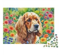 Puzzle con simpatico cane,cucciolo prato con girasole,1000 pezzi,cartone alta qualità,antistress,per giornate piovose,hobby da interno per adulti,appassionati puzzle avanzati,70x50 cm/1000 pezzi