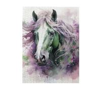 Puzzle con stampa di cavalli verdi, 500 pezzi, in legno, puzzle personalizzato per adulti e famiglia, 38 x 52 cm