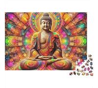 Puzzle con statua di Buddha,Divino Saggio in Luce,1000 pezzi,cartone riciclato liscio,incorniciabile,arte,momento tranquillo,hobby per appassionati,adulti e principianti,52x38 cm/1000 pezzi