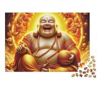 Puzzle con statua di Buddha,sorridente,saggio dorato,1000 pezzi,spesso cartone riciclato,antistress,viaggio,soggiorno,intrattenimento al chiuso per adulti,puzzle per famiglie,70x50 cm/1000 pezzi