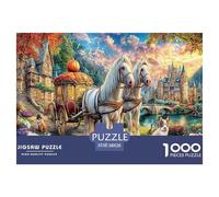 Puzzle con tavola riciclata raffigurante una scena di carrozza fantasy: due cavalli che trainano un carro per adulti e bambini dai 12 anni in su, ottimo regalo, 38x26 cm/1000 pezzi
