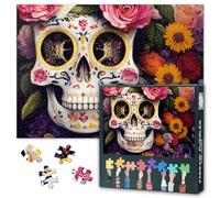 Puzzle con teschi per adulti 1000 pezzi, scheletro di zucchero messicano e fiori puzzle per adulti, puzzle impossibile stimolante, 50 x 70 cm
