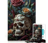 Puzzle con teschio, corona e rose per ragazzi, 1000 pezzi, gioco di logica fine, passatempo rilassante, bordo netto, pezzo da collezione 38x52cm
