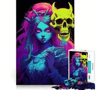 Puzzle con teschio e ragazza cyberpunk per adolescenti, 1000 pezzi, attività per allenare la mente a casa, bordi precisi, regalo festivo 38x26cm