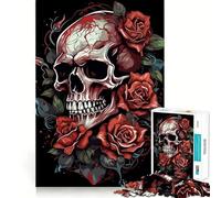 Puzzle con teschio e rose rosse per ragazzi, 1000 pezzi, attività per sviluppare le capacità cognitive a casa, bordi precisi, regalo festivo 50x75cm