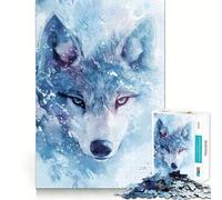Puzzle con testa di lupo ad acquerello nella neve per ragazzi,1000 pezzi,stimola la mente,divertente,con componenti robusti e ben definiti,un'attività di gruppo emozionante (38x26cm)