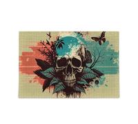 Puzzle con testa di teschio ad acquerello blu rosso puzzle unici per adulti 1000 pezzi puzzle per adulti 75 × 40 cm