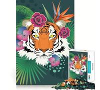 Puzzle con testa di tigre e piante tropicali, 1000 pezzi, per adolescenti, giocattolo antistress, taglio di alta qualità, regalo elegante 38x26cm