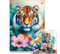 Puzzle con tigre e fiori rosa per ragazzi, 1000 pezzi Gioco stimolante e rilassante, taglio preciso, 50x75cm