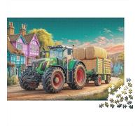 Puzzle con trattore che trasporta fieno,stile scena di fattoria rurale,1000 pezzi,spesso e robusto,in cartone antipolvere,regalo di compleanno adulti,famiglie e principianti,38x26 cm/1000 pezzi