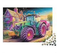 Puzzle con trattore su strada di campagna,scena di fattoria rurale colorata,1000 pezzi,robusto e liscio,cartone,hobby,attività per anziani,adulti,famiglie,principianti,38x26 cm/1000 pezzi