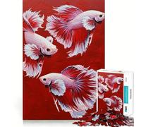 Puzzle con tre pesci Betta su sfondo rosso per ragazzi, 1000 pezzi, gioco di logica, passatempo per la casa, taglio preciso, regalo per le festività 38x26cm