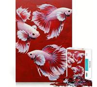 Puzzle con tre pesci Betta su sfondo rosso per ragazzi, 1000 pezzi, per migliorare la memoria, per il tempo libero a casa, con bordi precisi, 50x75cm