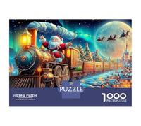Puzzle con treno natalizio, 1000 pezzi, Aurora, gioco di puzzle di notte di luna impegnativo, alta difficoltà, 100% cartone riciclato per adulti, 70 x 50 cm, 1000 pezzi