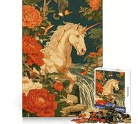 Puzzle con unicorno in un paesaggio floreale con cascata per ragazzi, 1000 pezzi, allenamento intelligente, tempo libero felice, taglio perfetto, Natale gioioso (38x52cm)