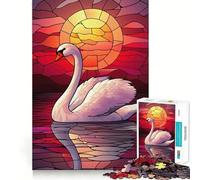 Puzzle con vetrata a tema tramonto e cigni per ragazzi, 1000 pezzi, stimola la memoria, divertente e rilassante, con bordi precisi, regalo artistico 38x52cm