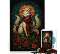 Puzzle con volpe a nove code in vetro colorato per ragazzi, 1000 pezzi, gioco di logica e abilità, rilassante, taglio preciso, regalo di Babbo Natale (38x52cm)