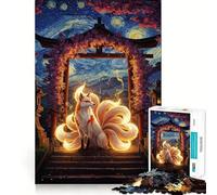 Puzzle con volpe a nove code sotto il cancello Torii per ragazzi, 1000 pezzi, gioco di logica e abilità, rilassante, taglio preciso, regalo di Babbo Natale (38x26cm)