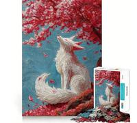 Puzzle con volpe bianca sotto un albero di ciliegio in fiore,1000 pezzi,divertente e stimolante per la mente Componenti robusti e ben definiti Un passatempo avvincente per rilassarsi in casa (38x52cm)