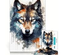 Puzzle con volto di lupo ad acquerello per ragazzi,1000 pezzi,stimolante per la mente,divertente,con componenti robusti e ben definiti,un'attività di gruppo emozionante (50x75cm)