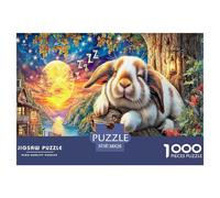 Puzzle Coniglio addormentato per adulti e bambini | Dettagliato 1000 pezzi - Coniglio (notte sull'albero) Decorazione da parete in carta riciclata e regali 38x26 cm/1000 pezzi