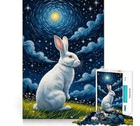 Puzzle "Coniglio Bianco Cielo Stellato" per Ragazzi,1000 Pezzi,Gioco Stimolante per la Mente,Montaggio Sicuro e Sicuro,Attività per Condividere con i Cari (38x26cm)