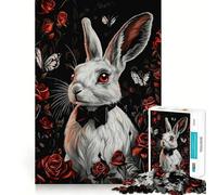 Puzzle "Coniglio Bianco con Rose" da 1000 pezzi,gioco di concentrazione mentale,taglio di precisione,bordi lisci,gioco significativo per costruire connessioni (38x52cm)