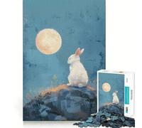 Puzzle "Coniglio Bianco sotto la Luna" da 1000 pezzi,divertente gioco con tecnologia di taglio laser avanzata,giocattolo per interni per le vacanze (38x26cm)