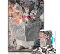 Puzzle Coniglio che legge il giornale per adulti e adolescenti, puzzle da 1000 pezzi, aiuta il cervello a esercitare i giocattoli avvincenti per coltivare la pazienza, un'opera d'arte (50x75cm)
