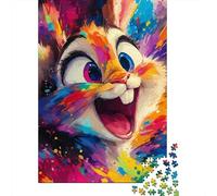 Puzzle Coniglio Felice Vivace, Ritratto Coniglio Pop Psichedelico, 1000 Pezzi Carta Riciclata per Adulti e Oltre i 12 Anni, Gioco Familiare Divertente e Stimolante per Adulti 52x38cm/1000pcs