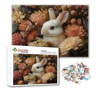Puzzle Coniglio Puzzle 1500 Pezzi Fiore, Adulti e Adolescente Divertente Giocattolo per Giocare, Impegnativi Impossibile Jigsaw con Poster e Borsa Chiusa per Decorazioni Casa Parete, Regalo Donna Q-9